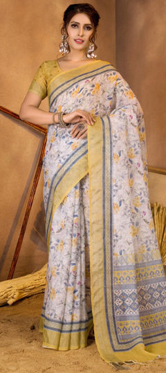 Multicolor color Saree in Linen fabric with Floral, Printed, Sequence work