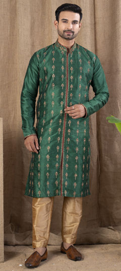 Green color Dhoti in Art Silk fabric with Embroidered, Stone, Zari work