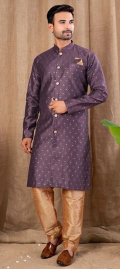 Purple and Violet color Dhoti in Jacquard fabric with Weaving work