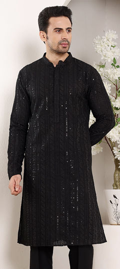 Black and Grey color Kurta in Viscose fabric with Embroidered, Thread work