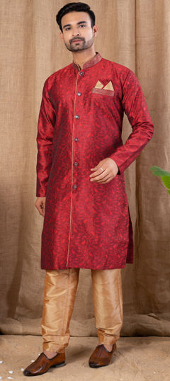 Red and Maroon color Dhoti in Jacquard fabric with Weaving work