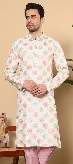 Beige and Brown color Kurta in Viscose fabric with Embroidered, Thread work