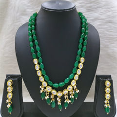 Gold Rodium Polish Green color Necklace in Metal Alloy studded with CZ Diamond, Pearl
