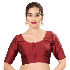 Red and Maroon color Blouse in Brocade fabric with Weaving work