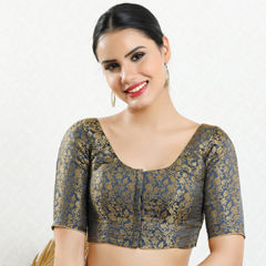 Black and Grey color Blouse in Brocade fabric with Weaving work