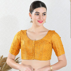 Yellow color Blouse in Brocade fabric with Weaving work