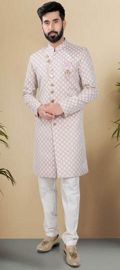 Pink and Majenta color IndoWestern Dress in Jacquard fabric with Weaving work