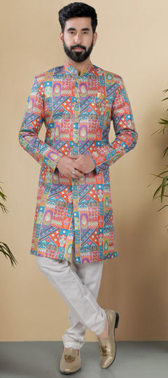 Orange color IndoWestern Dress in Silk fabric with Embroidered, Sequence, Thread work