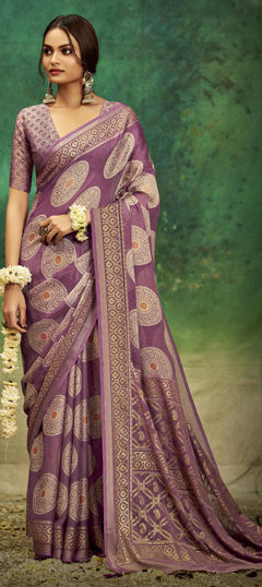 Purple and Violet color Saree in Silk fabric with Bandhej, Printed, Weaving work