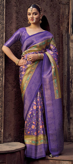 Purple and Violet color Saree in Jacquard fabric with Weaving work