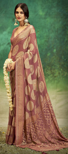 Pink and Majenta color Saree in Silk fabric with Bandhej, Printed, Weaving work