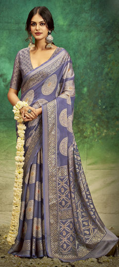 Blue color Saree in Silk fabric with Bandhej, Printed, Weaving work