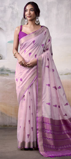 Pink and Majenta color Saree in Cotton fabric with Weaving work