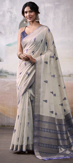 Beige and Brown color Saree in Cotton fabric with Weaving work