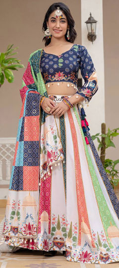 Multicolor color Lehenga in Crepe Silk fabric with Foil Print work
