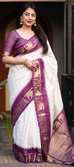White and Off White color Saree in Art Silk fabric with Weaving work