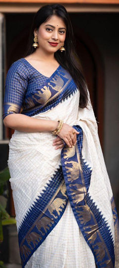 White and Off White color Saree in Art Silk fabric with Weaving work
