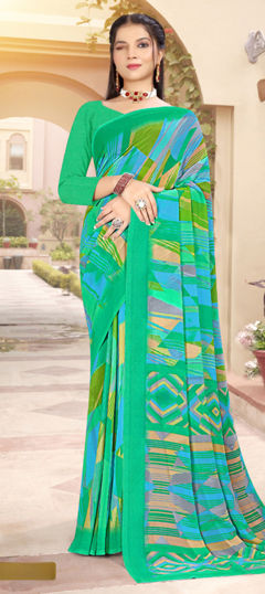 Green color Saree in Georgette fabric with Printed work