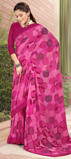 Pink and Majenta color Saree in Georgette fabric with Printed work
