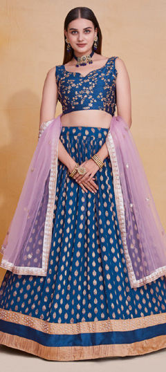 Blue color Lehenga in Georgette fabric with Weaving work