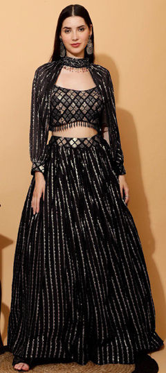 Black and Grey color Lehenga in Georgette fabric with Sequence work