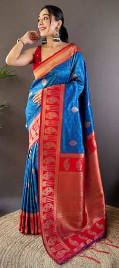 Blue color Saree in Banarasi Silk fabric with Weaving work