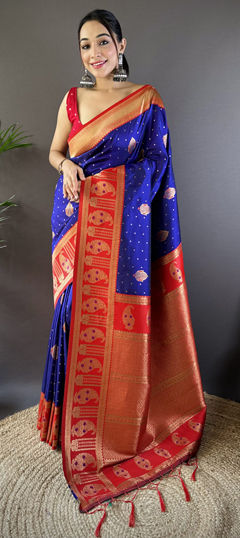 Blue color Saree in Banarasi Silk fabric with Weaving work