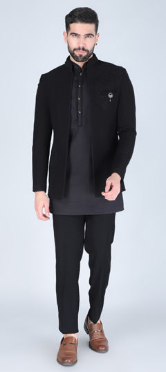Black and Grey color IndoWestern Dress in Viscose fabric with Embroidered work