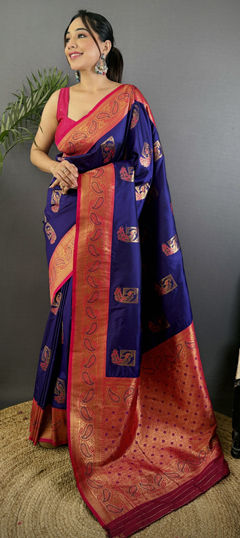 Blue color Saree in Banarasi Silk fabric with Weaving work