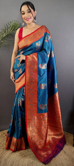 Blue color Saree in Banarasi Silk fabric with Weaving work