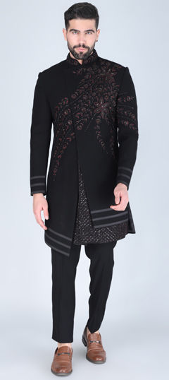 Black and Grey color IndoWestern Dress in Viscose fabric with Embroidered work
