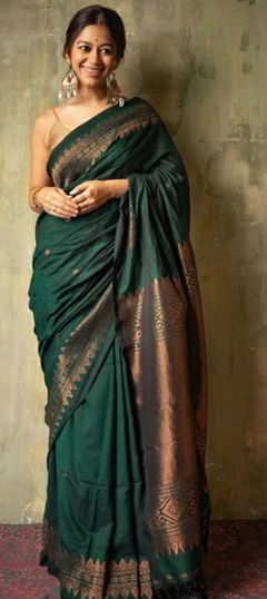Green color Saree in Art Silk fabric with Weaving work