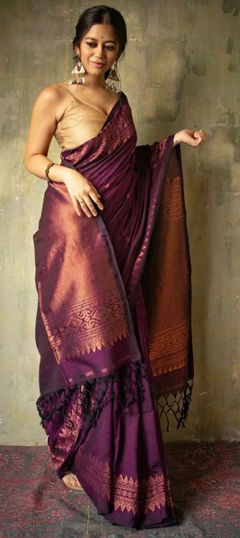 Pink and Majenta color Saree in Art Silk fabric with Weaving work