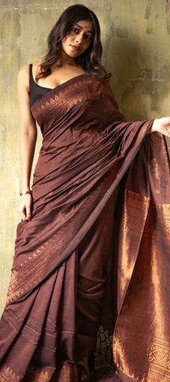 Beige and Brown color Saree in Art Silk fabric with Weaving work