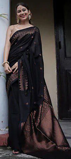 Black and Grey color Saree in Art Silk fabric with Weaving work