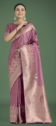 Pink and Majenta color Saree in Satin Silk fabric with Weaving work