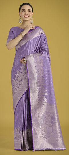 Purple and Violet color Saree in Satin Silk fabric with Weaving work