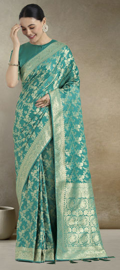 Blue color Saree in Banarasi Silk fabric with Weaving work