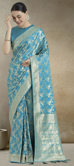 Blue color Saree in Banarasi Silk fabric with Weaving work
