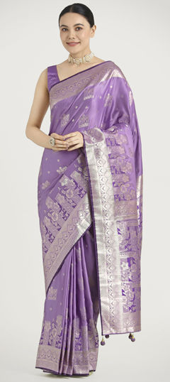 Purple and Violet color Saree in Banarasi Silk fabric with Weaving, Zari work