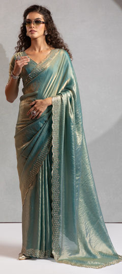Blue color Saree in Art Silk fabric with Cut Dana, Zircon work