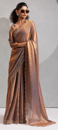 Black and Grey color Saree in Art Silk fabric with Cut Dana, Zircon work