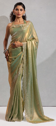 Green color Saree in Art Silk fabric with Cut Dana, Zircon work