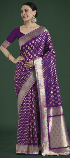 Purple and Violet color Saree in Banarasi Silk fabric with Weaving work