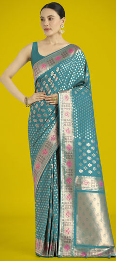 Blue color Saree in Banarasi Silk fabric with Weaving work