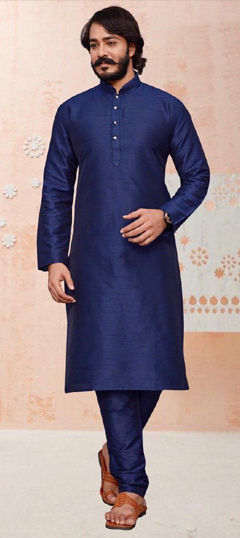 Blue color Kurta Pyjamas in Art Silk fabric with Thread work