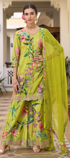 Multicolor color Salwar Kameez in Muslin fabric with Embroidered, Floral, Printed, Sequence work