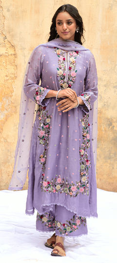 Purple and Violet color Salwar Kameez in Faux Georgette fabric with Embroidered, Resham work
