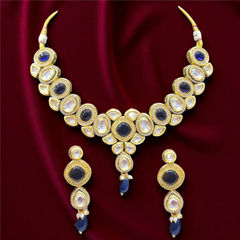 Gold Rodium Polish Blue color Necklace in Metal Alloy studded with CZ Diamond, Pearl