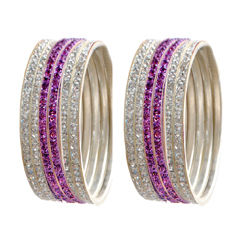 Gold Rodium Polish Purple and Violet, White and Off White color Bangles in Brass studded with CZ Diamond